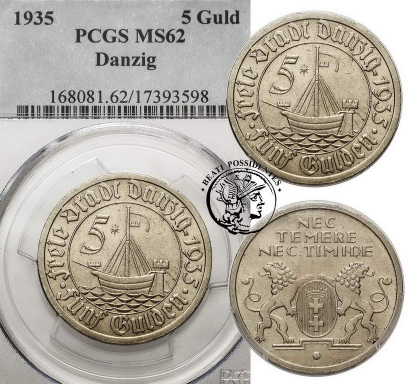 Polska WMG 5 guldenów 1935 PCGS MS62