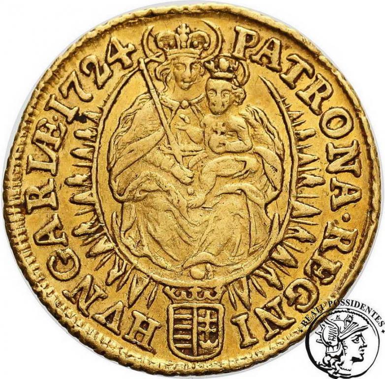 Węgry dukat 1724 KB Karol III (IV) st.3+