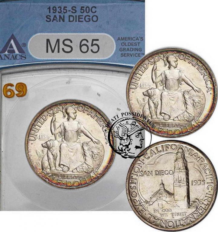 USA 1/2 dolara 1935 -S- San Diego ANACS MS65