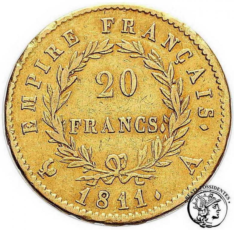 Francja Napoleon I 20 Franków 1811 A st.3+