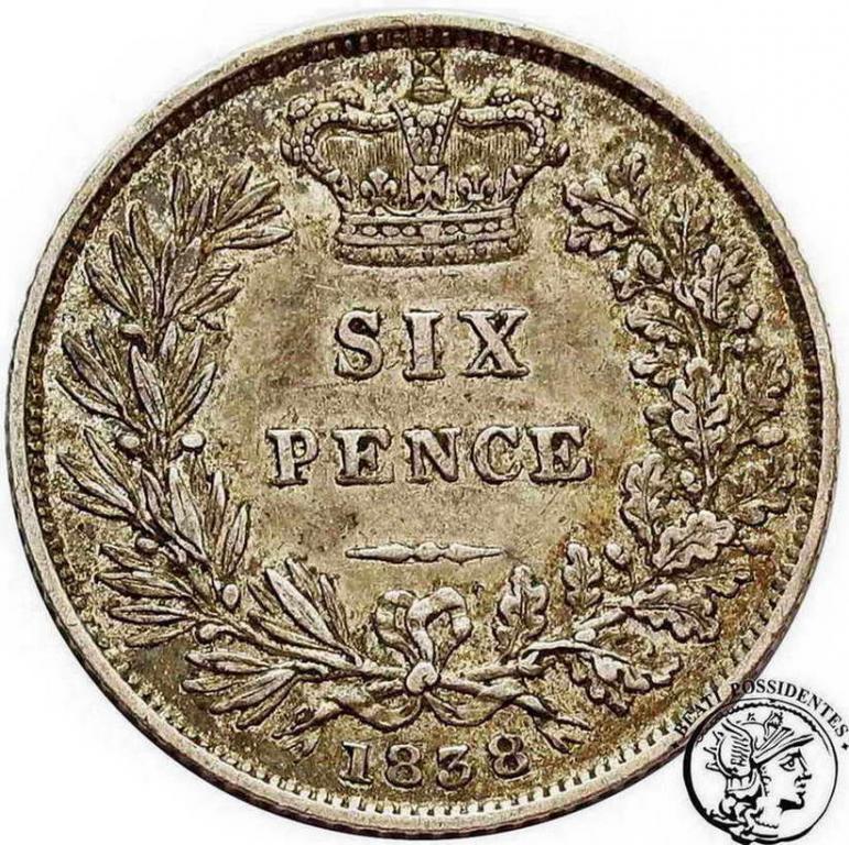 Wielka Brytania Victoria 6 Pensów 1838 st.3+