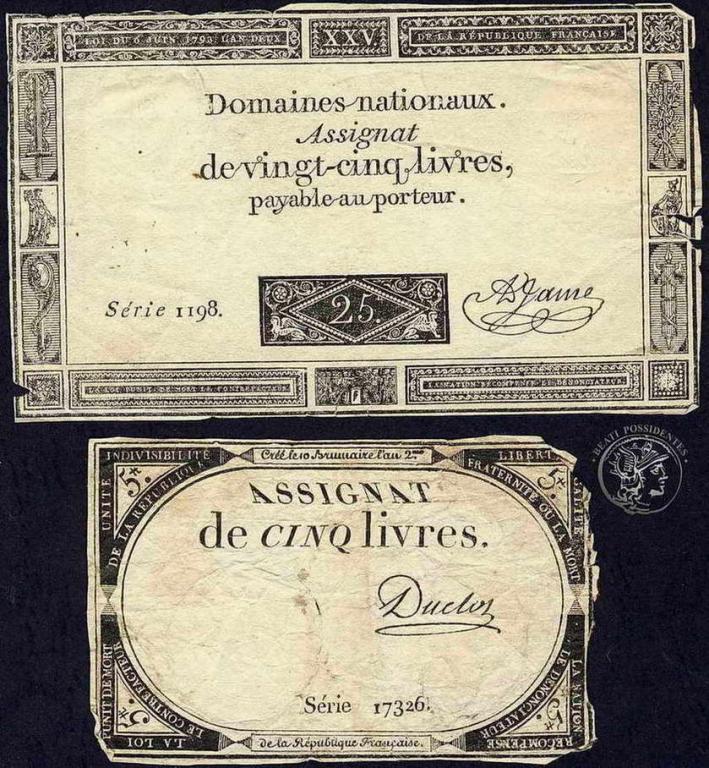 Francja 1793 asygnaty bankowe lot 2 szt. st.4