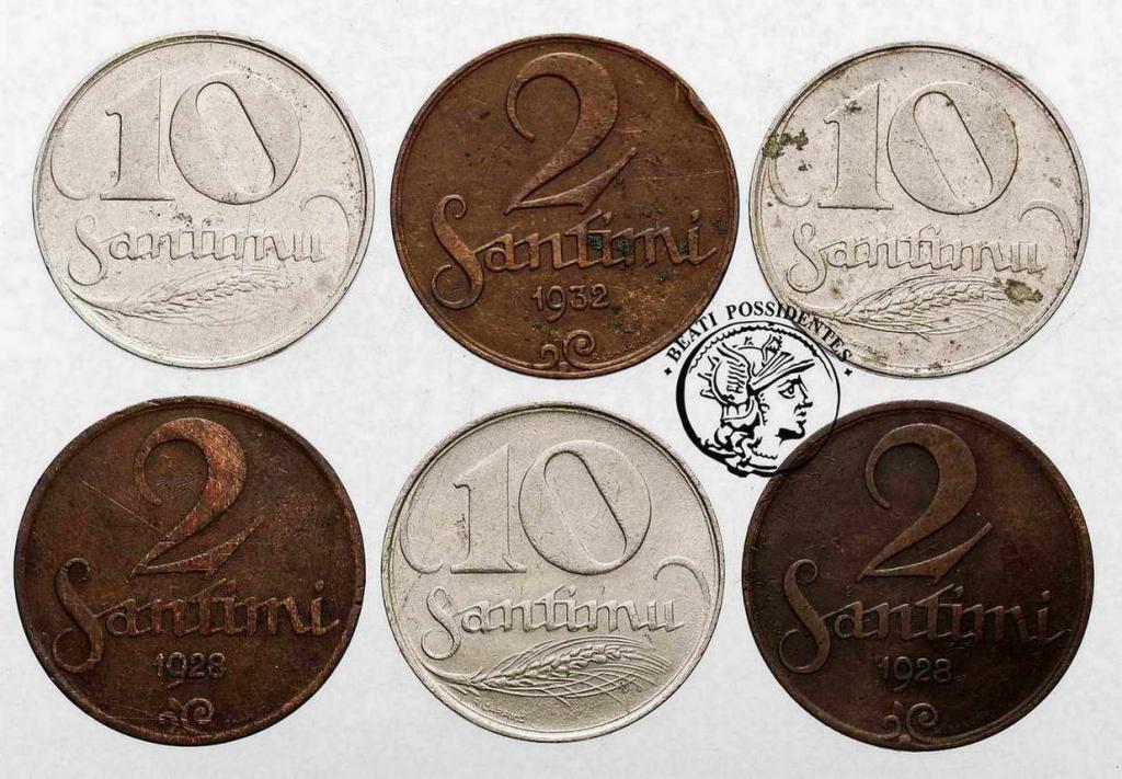 Łotwa międzywojnie monety drobne lot 6 szt. st.3