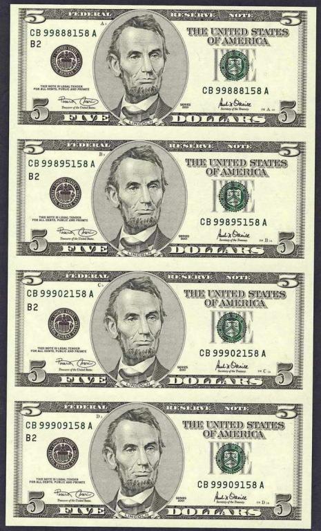 USA arkusz bankowy 1 dolar + 5 dolarów st.1-/1