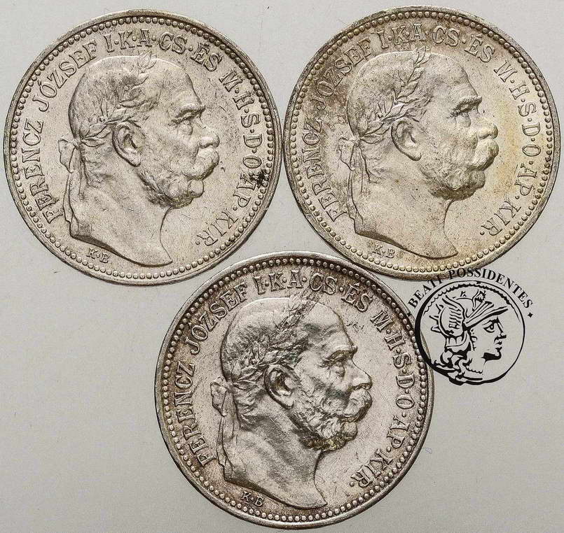 Węgry 1 korona 1914-1915 lot 3 szt. st.1/2