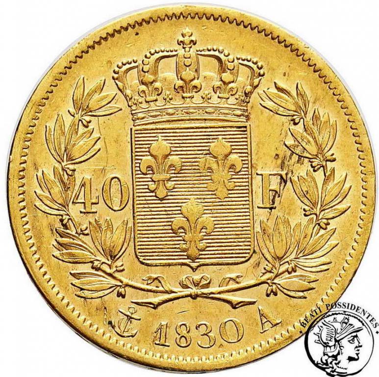 Francja Karol X 40 franków 1830.A. Paris st.3+