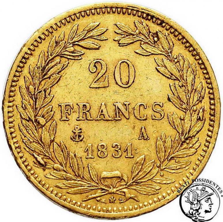 Francja Louis Philippe 20 franków 1831 A Paris st3