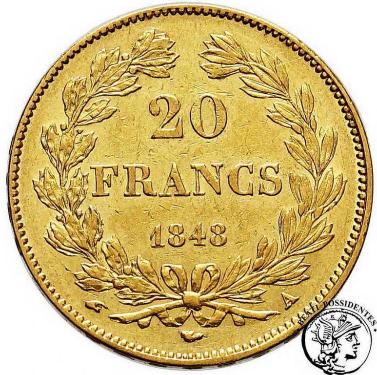 Francja Louis Philippe 20 franków 1848 A Paris s2-