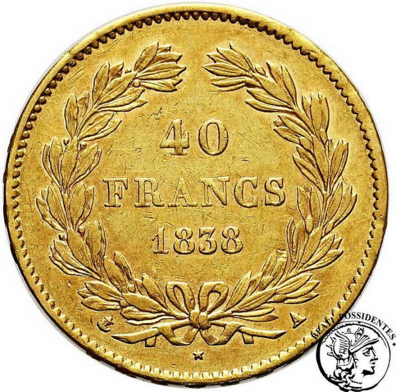 Francja Louis Philippe 40 franków 1838 A Paris s3+