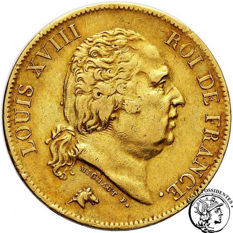 Francja Louis XVIII 40 franków 1818.A. Lille st.3+