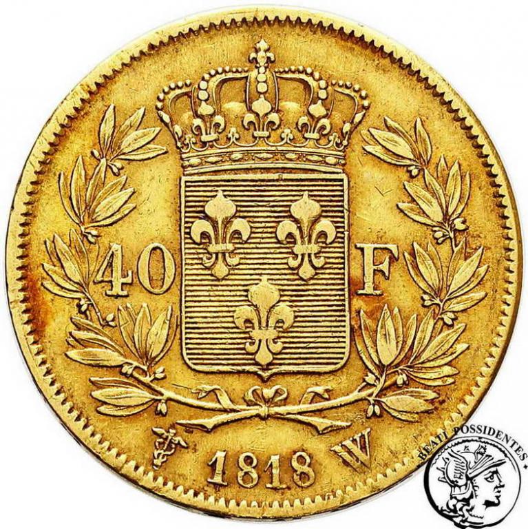 Francja Louis XVIII 40 franków 1818.A. Lille st.3+