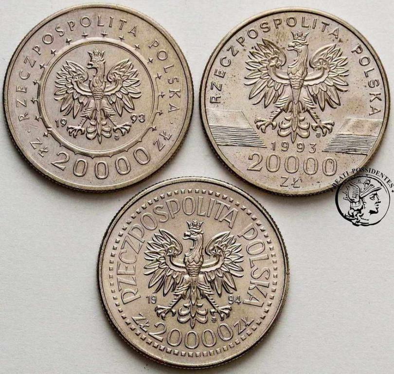 III RP 20 000 złotych 1993-1994 lot 3 szt.st.1-