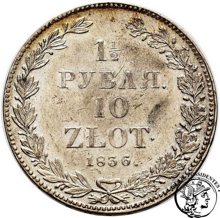 1 1/2 Rbl = 10 złotych 1836 NGW Mikołaj I st.3+