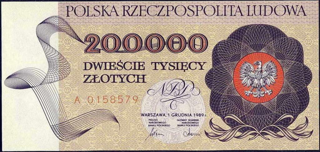 Polska 200 000 złotych 1989 seria A st.1