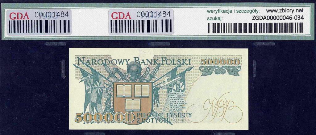 Polska 500 000 złotych 1993 seria H GDA 55