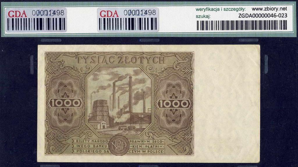 Polska 1000 złotych 1947 seria F GDA 50