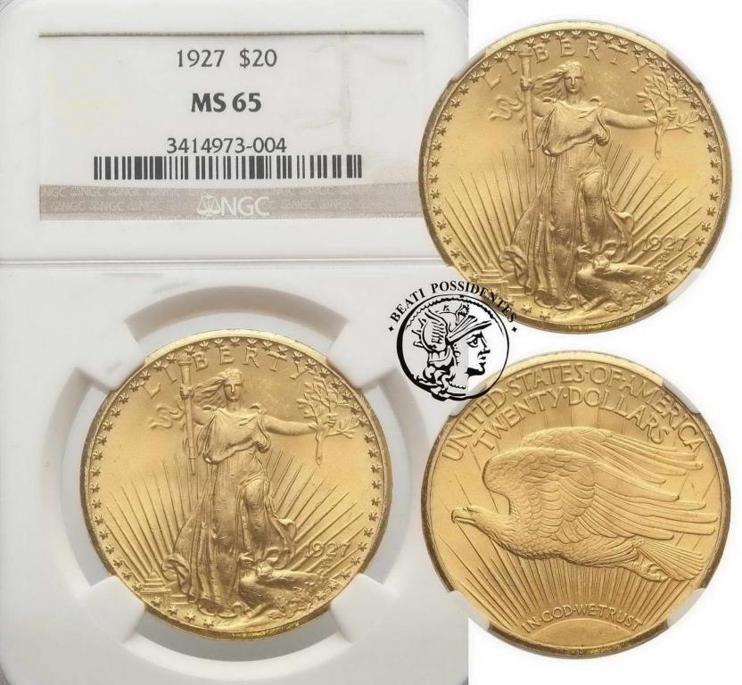 USA 20 dolarów 1927 Filadelfia NGC MS65