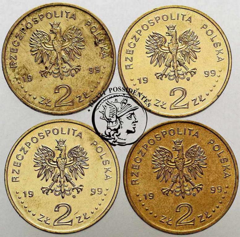 Polska III RP 2 złote 1999 różne 4 szt. st.1-/2+