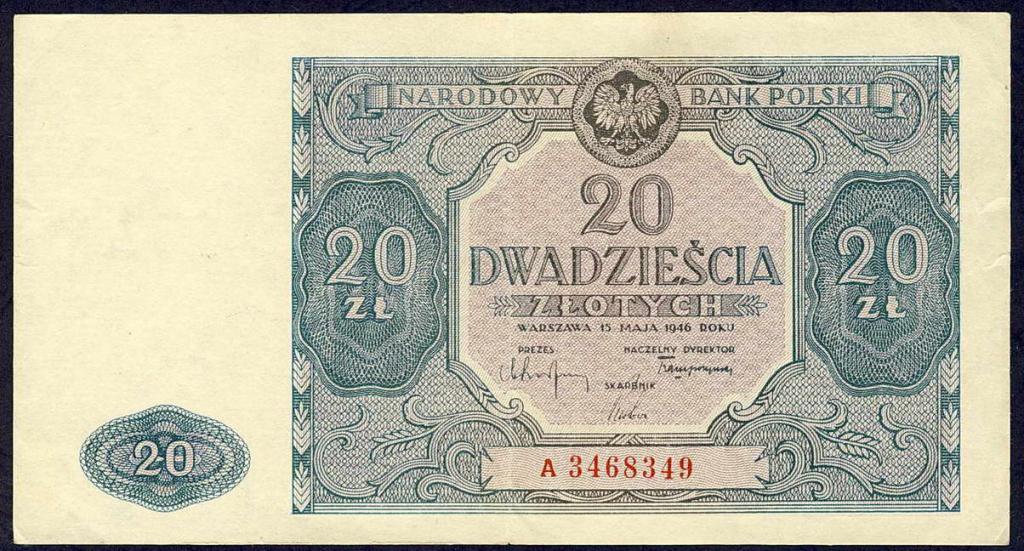 Polska 20 złotych 1946 seria A st.3-
