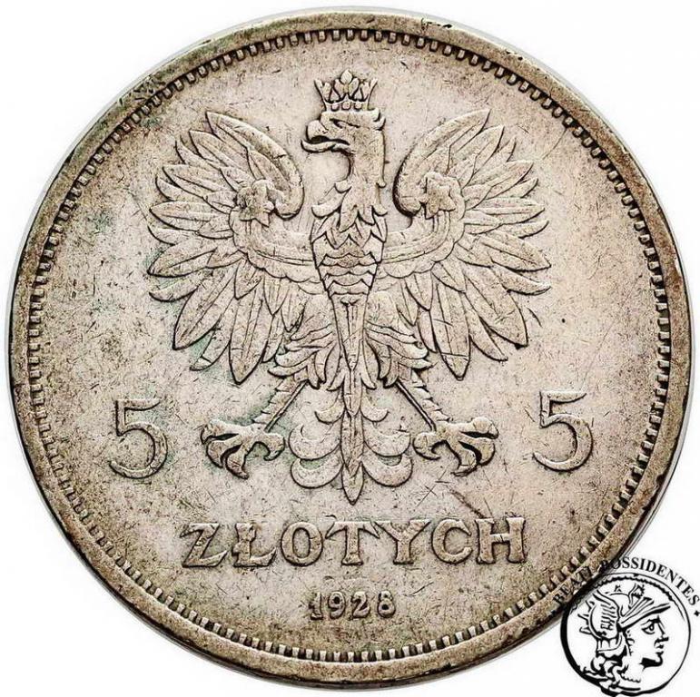 Polska II RP 5 złotych 1928 ze znakiem Nike st.3+