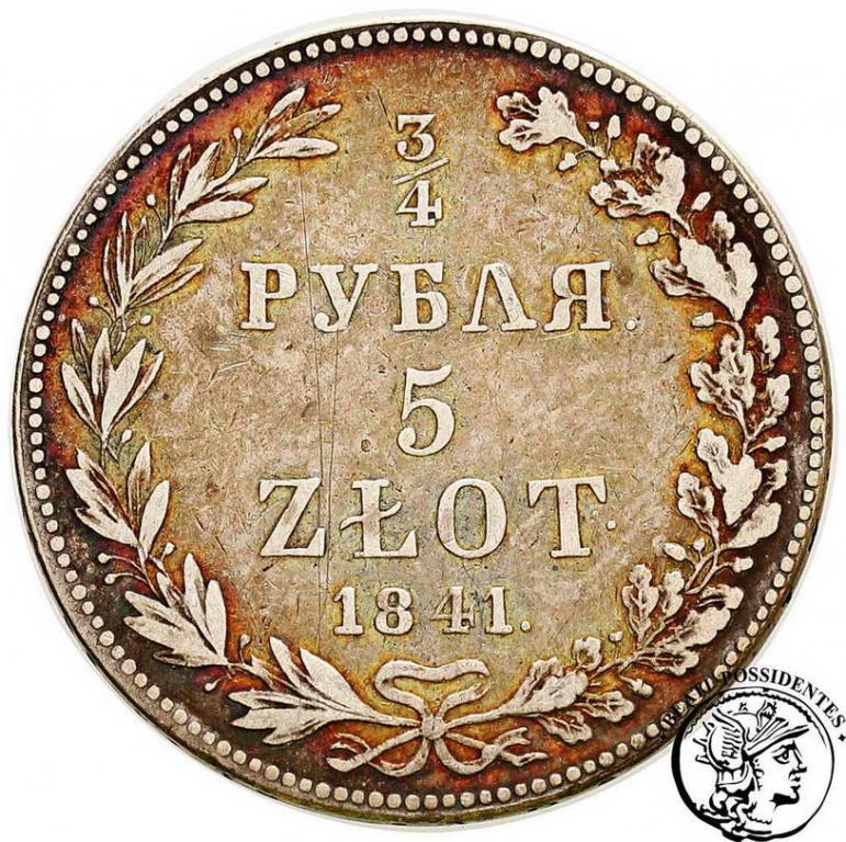 Polska 3/4 Rbl = 5 złotych 1841 MW st.3+