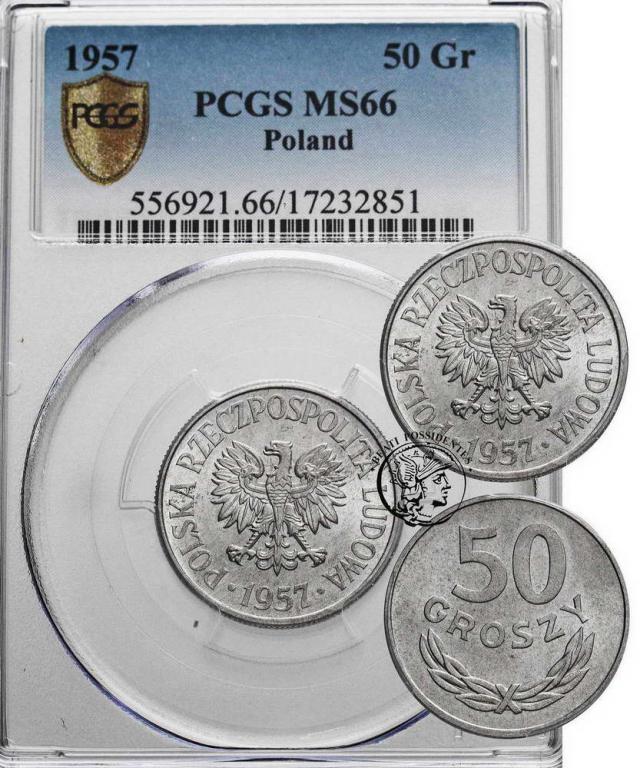 Polska PRL 50 groszy 1957 PCGS MS66
