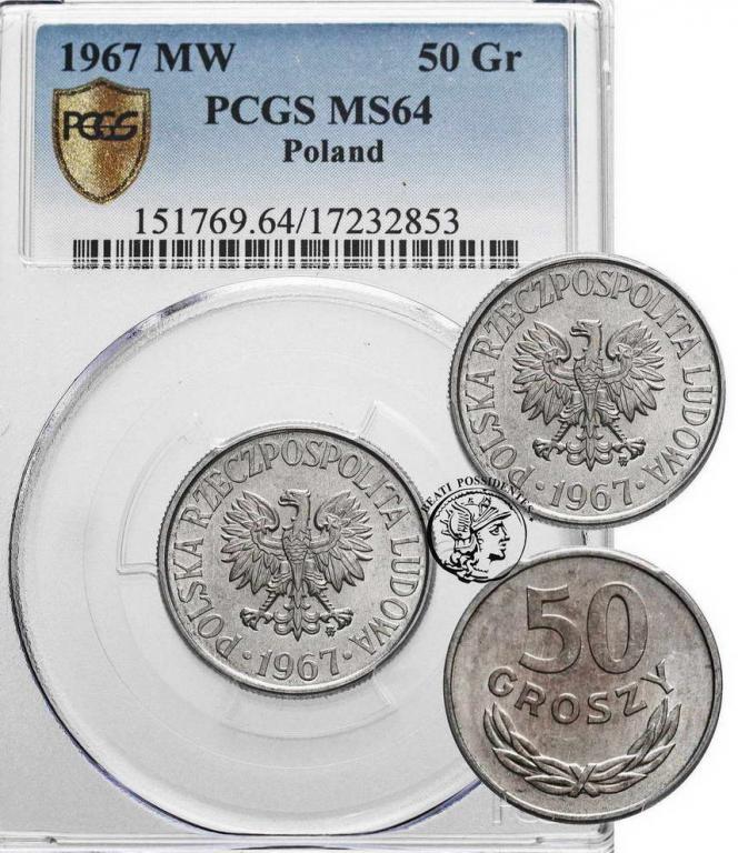 Polska PRL 50 groszy 1967 PCGS MS64