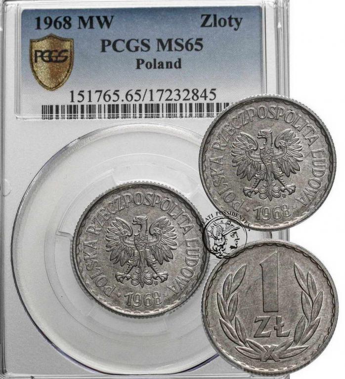 Polska PRL 1 złoty 1968 PCGS MS65