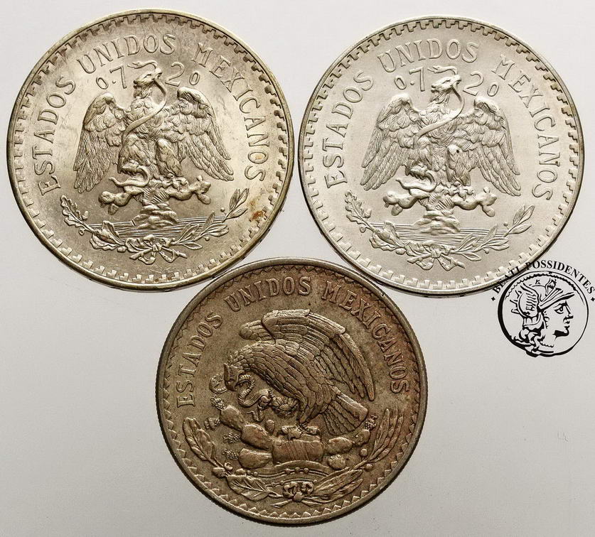 Meksyk 1 Peso 1943-1947 SREBRO lot szt 3 st.2/3