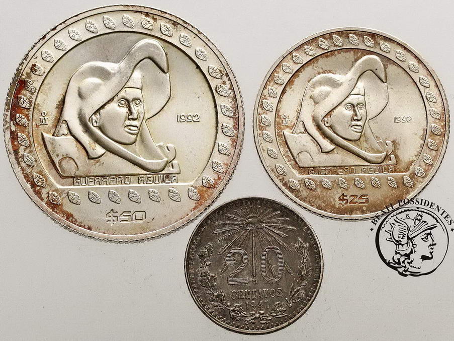 Meksyk monety srebrne lot 3 szt st. 2+/2