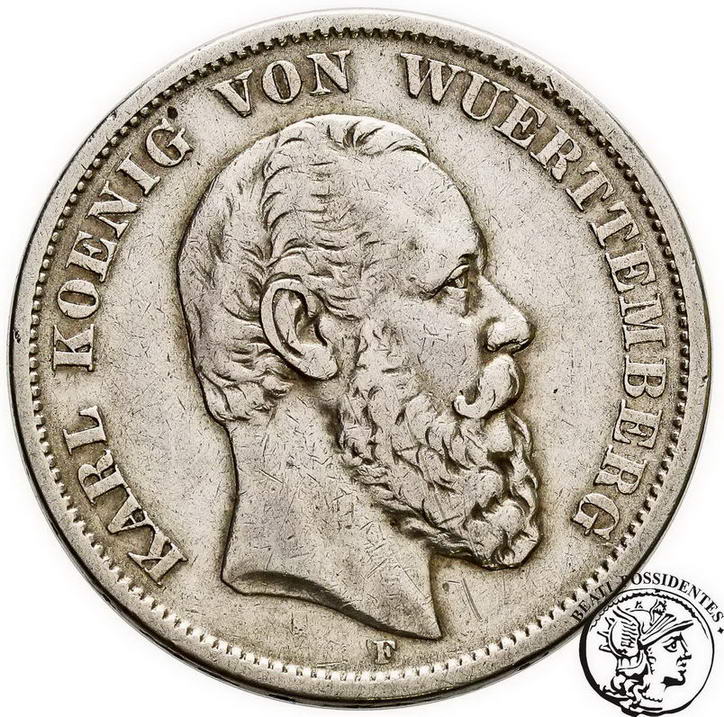 Niemcy Wirttembergia 5 Marek 1876 st. 3