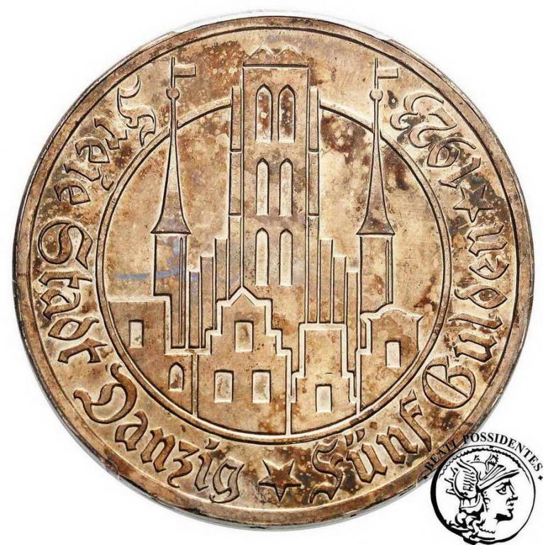 Wolne Miasto Gdańsk 5 Guldenów 1923 PCGS PR62