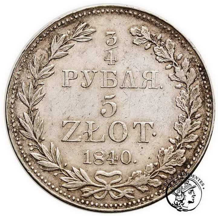 Polska 2/4 Rbl = 5 złotych 1840 MW st.3+