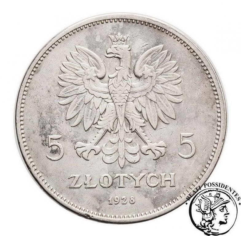 Polska 5 złotych 1928 bez znaku NIKE st. 2-