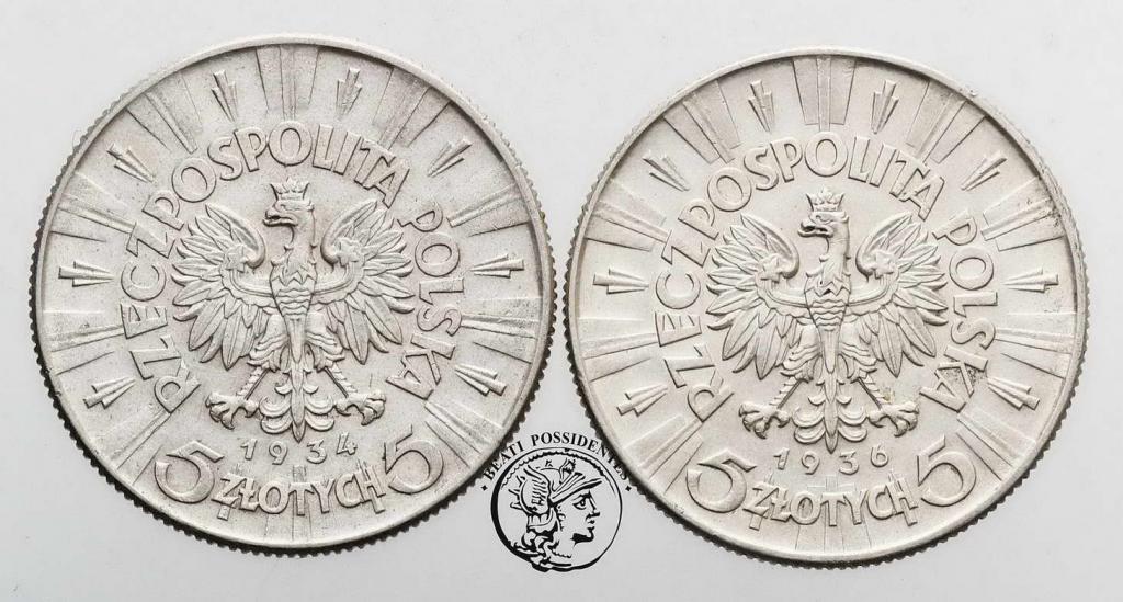 Polska 5 złotych 1934 + 1936 lot 2 szt. st. 3+