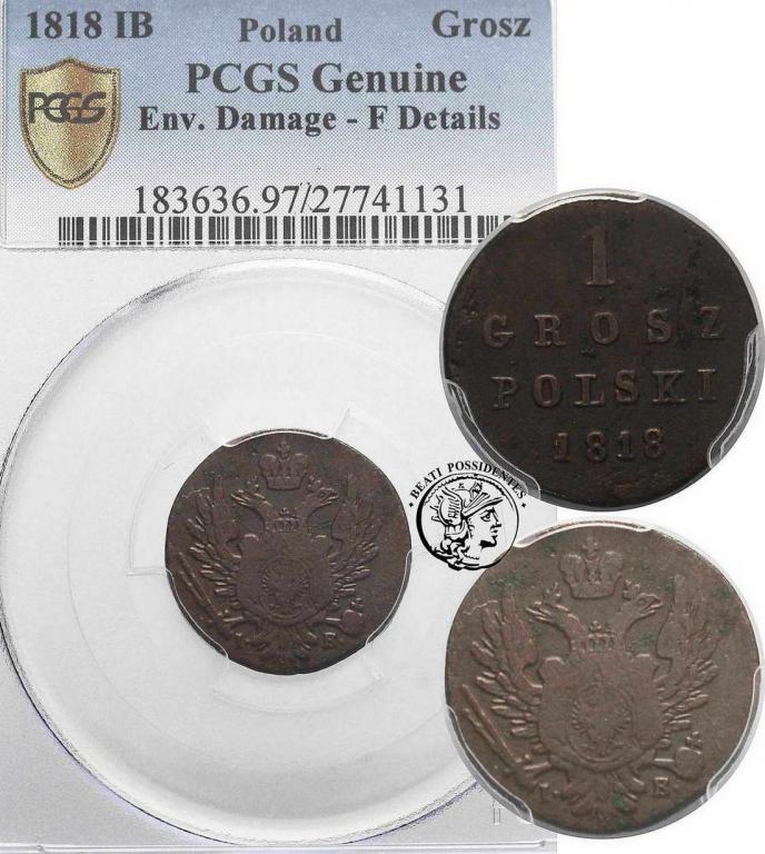 Polska 1 grosz 1818 Alexander I PCGS F details