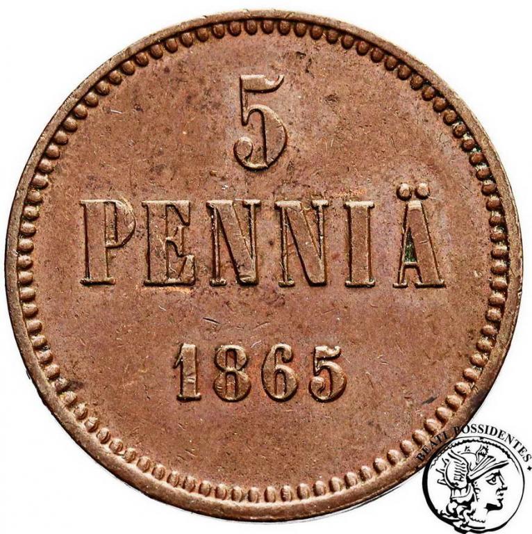 Finlandia 5 pennia 1865 (rzadki) Alexander II st3+