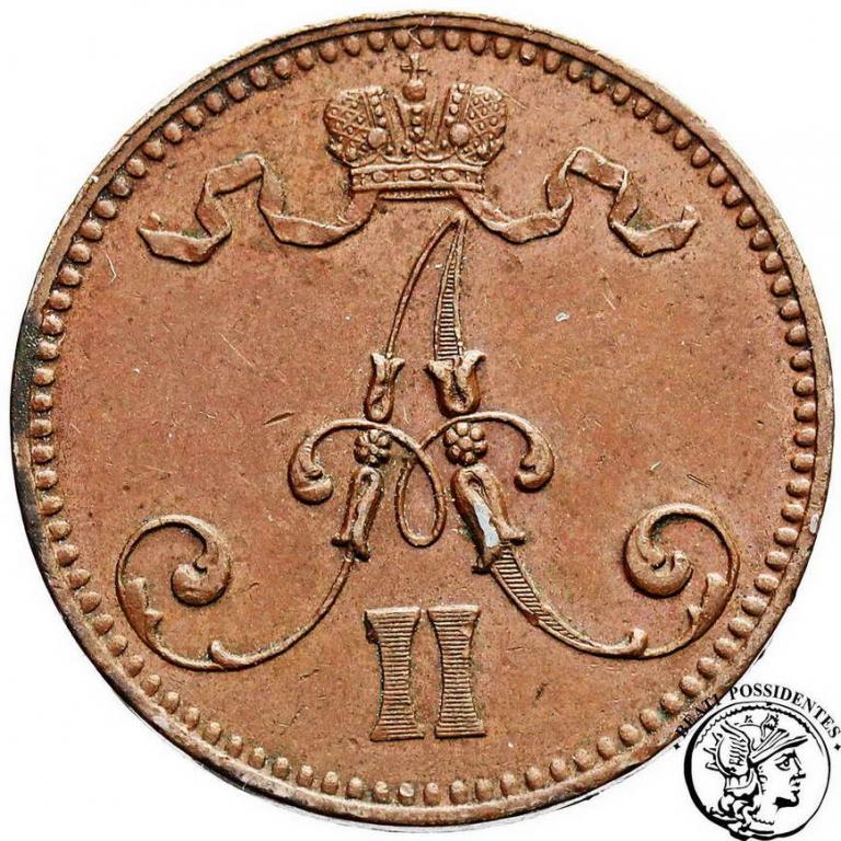 Finlandia 5 pennia 1865 (rzadki) Alexander II st3+