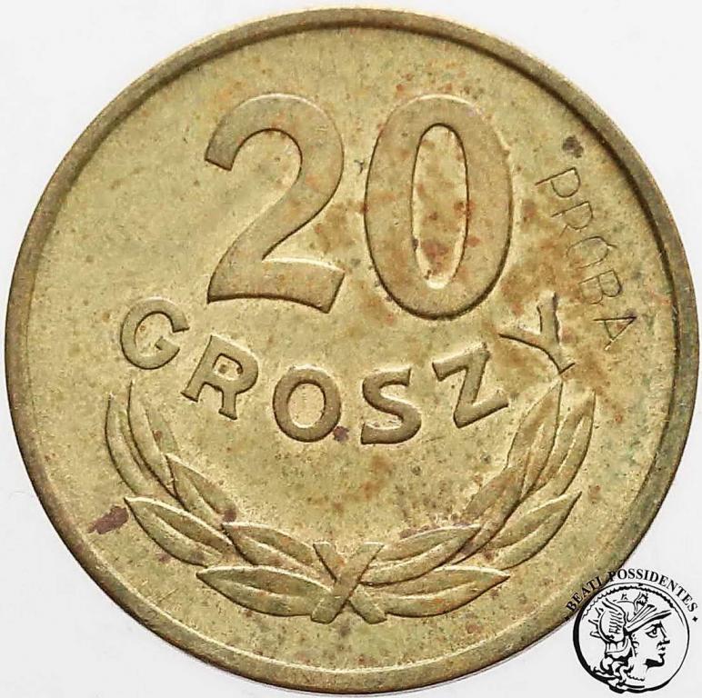 Polska PRÓBA 20 groszy 1949 mosiądz st. 2