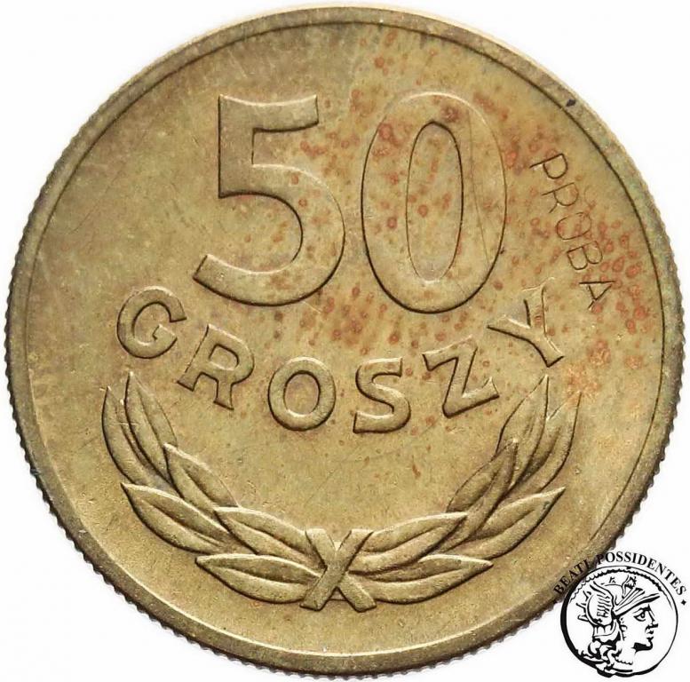 Polska PRÓBA 50 groszy 1949 mosiądz st. 2-