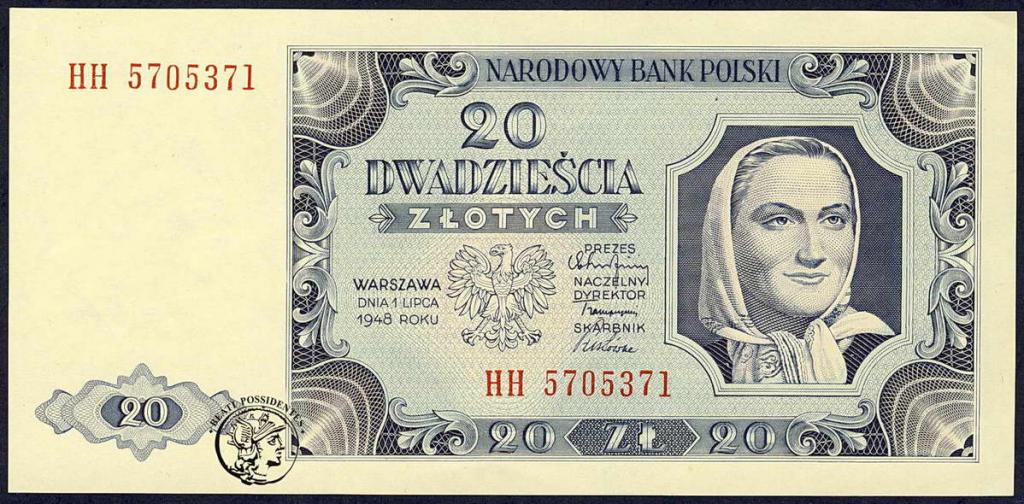 Polska 20 złotych 1948 seria HH st.1-