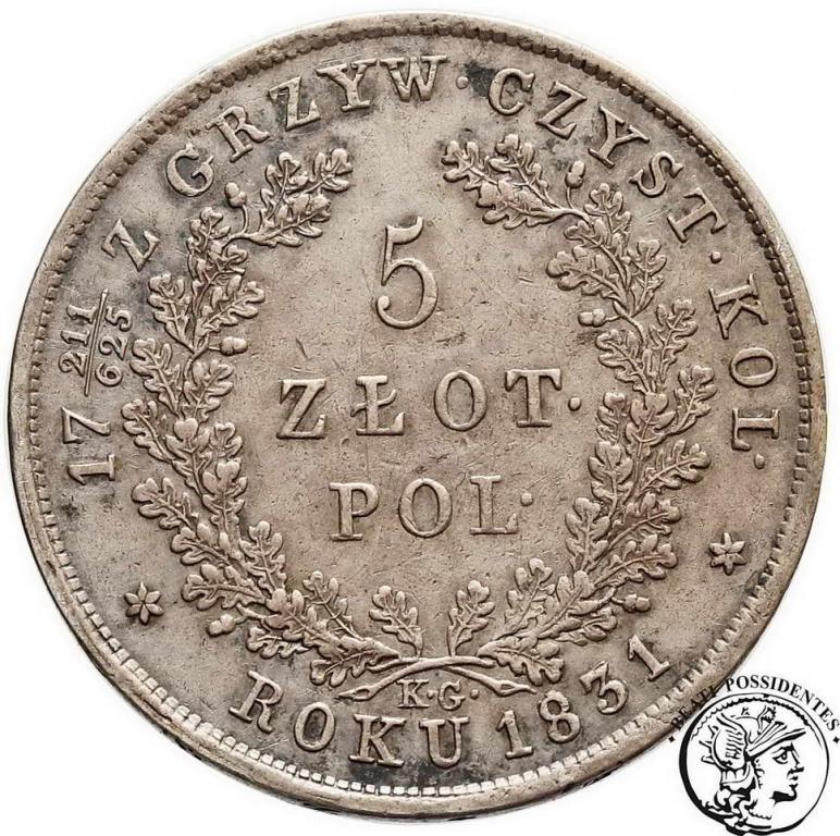 Polska Powst Listopadowe 5 złotych 1831 st. 3/3+