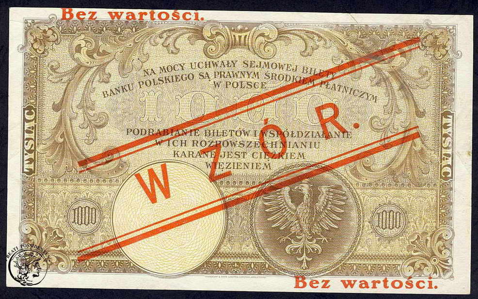 Polska WZÓR 1000 złotych 1919 st.3+