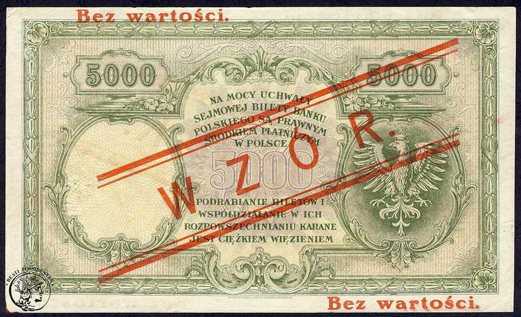 Polska WZÓR 5000 złotych 1919 st.2-