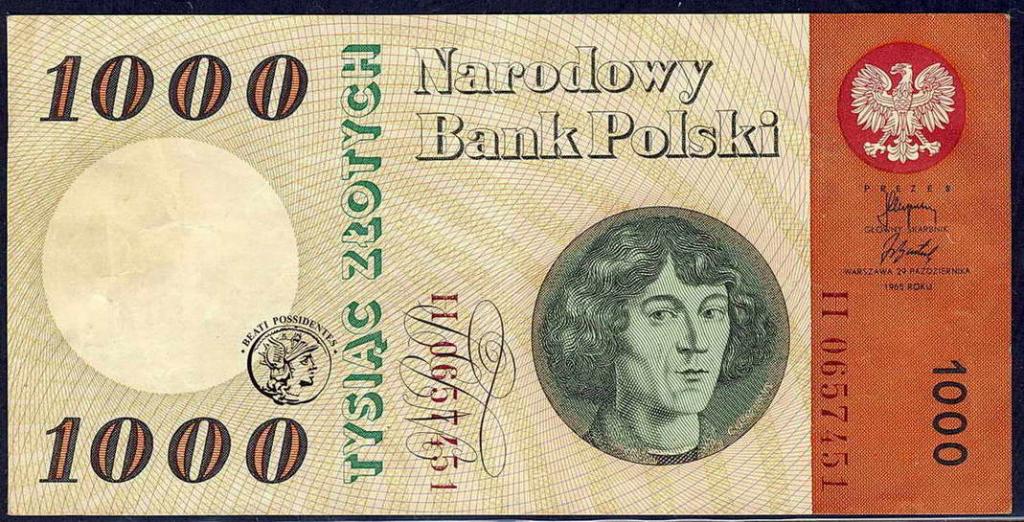 Polska 1000 złotych 1965 seria H st.3