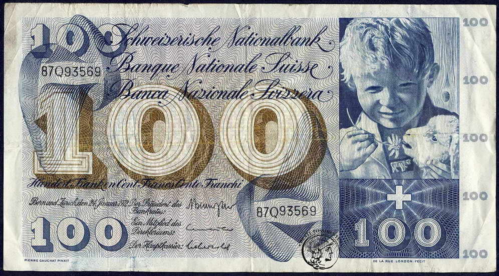 Szwajcaria 100 franków 1972 st.3-