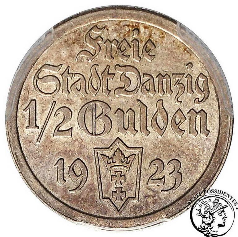 Wolne Miasto Gdańsk 1/2 Guldena 1923 PCGS AU58