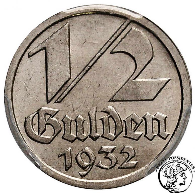 Wolne Miasto Gdańsk 1/2 guldena 1932 PCGS MS62