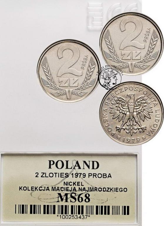 Polska PRÓBA 2 złote 1979 Nikiel GCN MS68