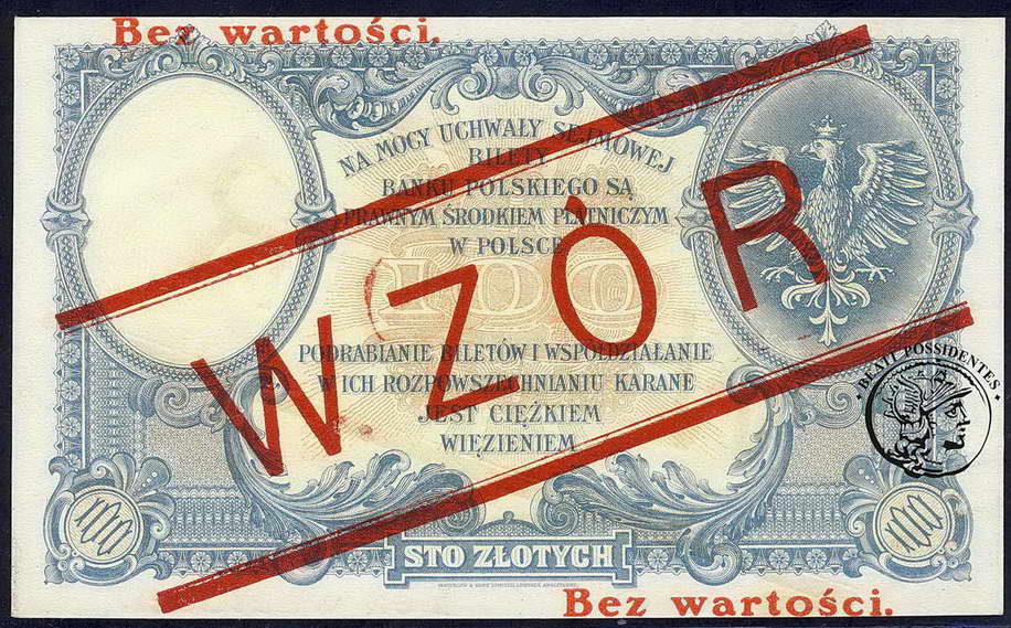 Polska WZÓR 100 złotych 1919 st. 1-
